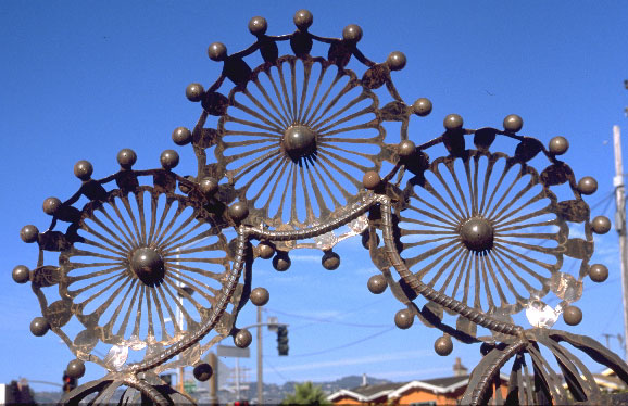 African daisy closeup of metal sculpture